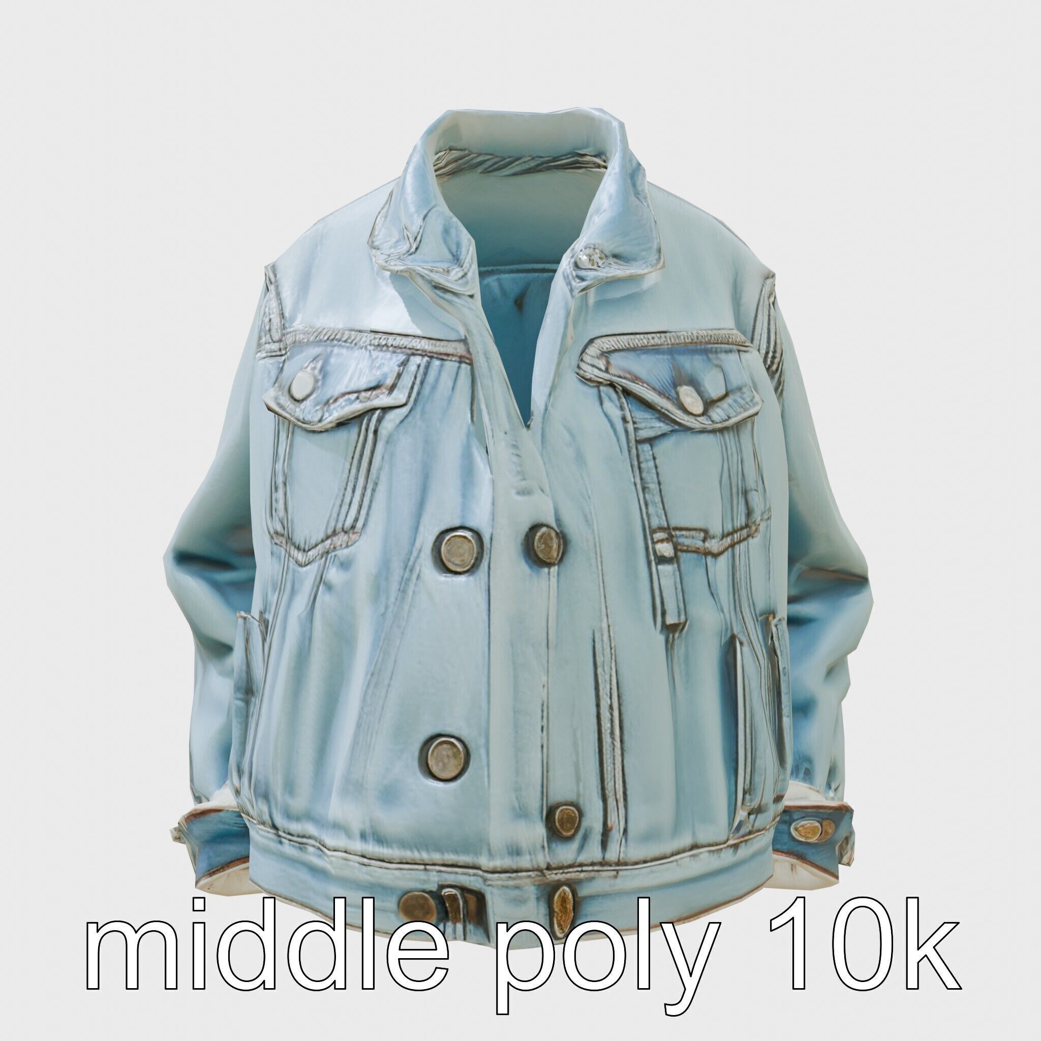 Stylish Denim Jacket with Distressed Features and Stud Accents Low-poly 3D model_12