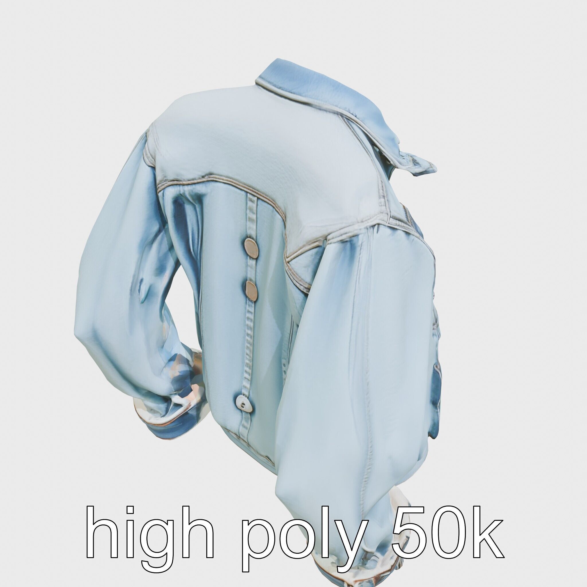 Stylish Denim Jacket with Distressed Features and Stud Accents Low-poly 3D model_32