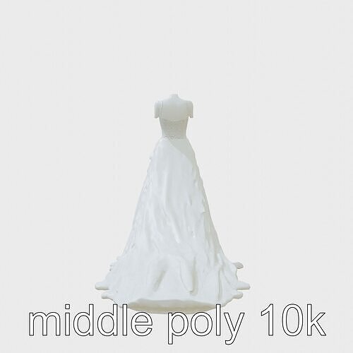 Elegant Wedding Dress Long Train Design Low-poly 3D model
