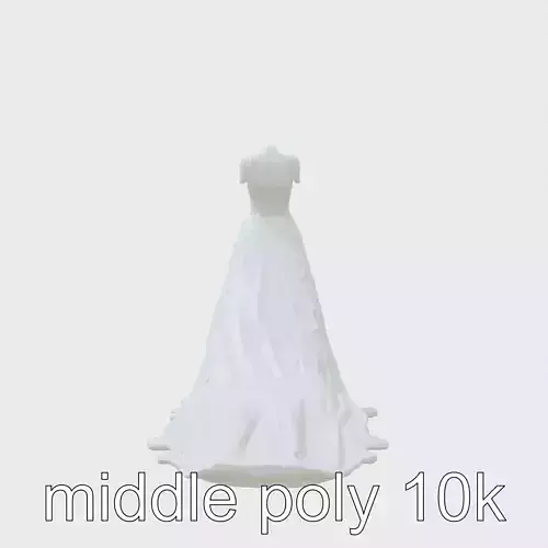 Elegant Wedding Dress Long Train Design Low-poly 3D model