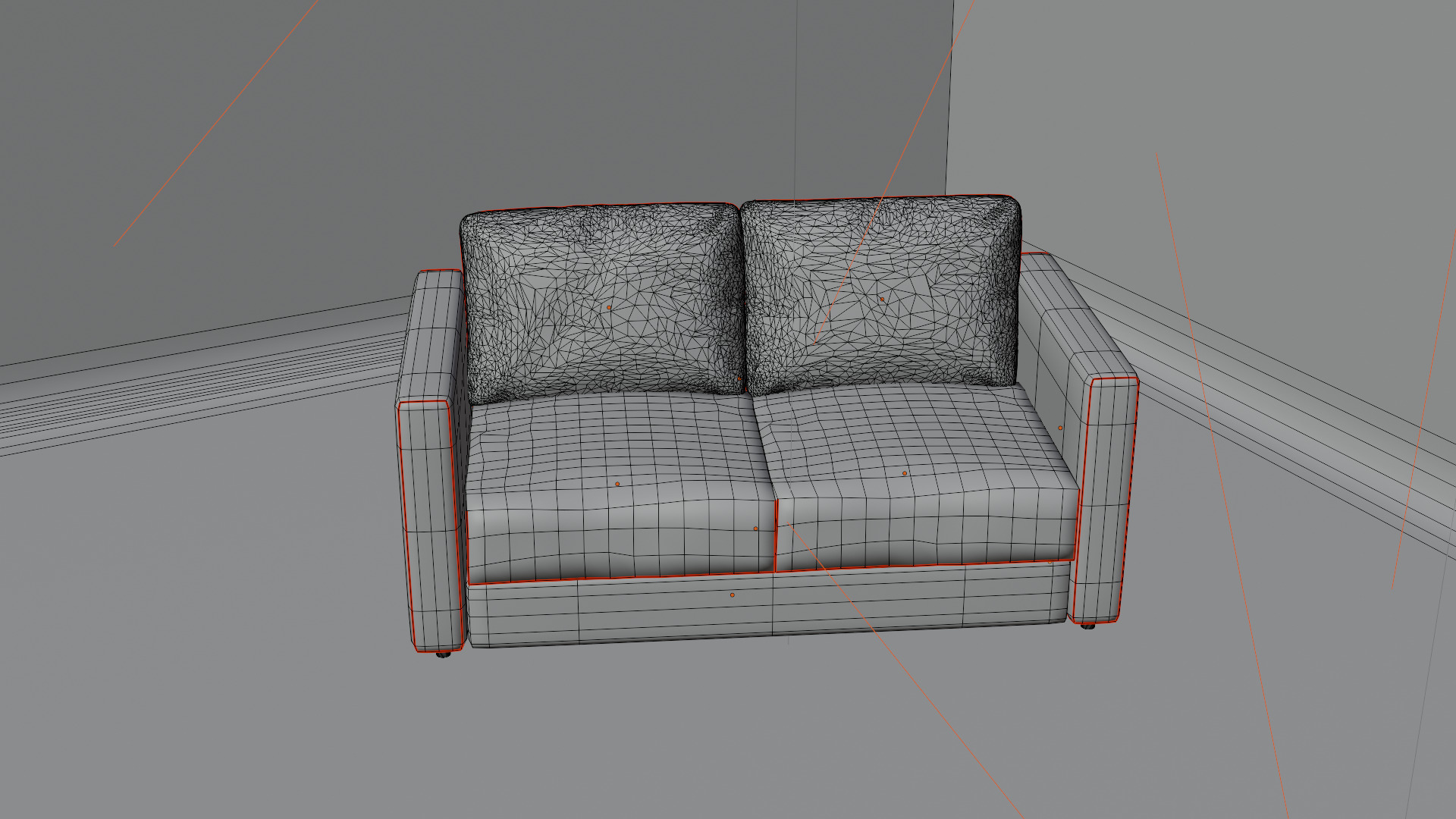 Two-Seater Sofa Low-poly 3D model_7