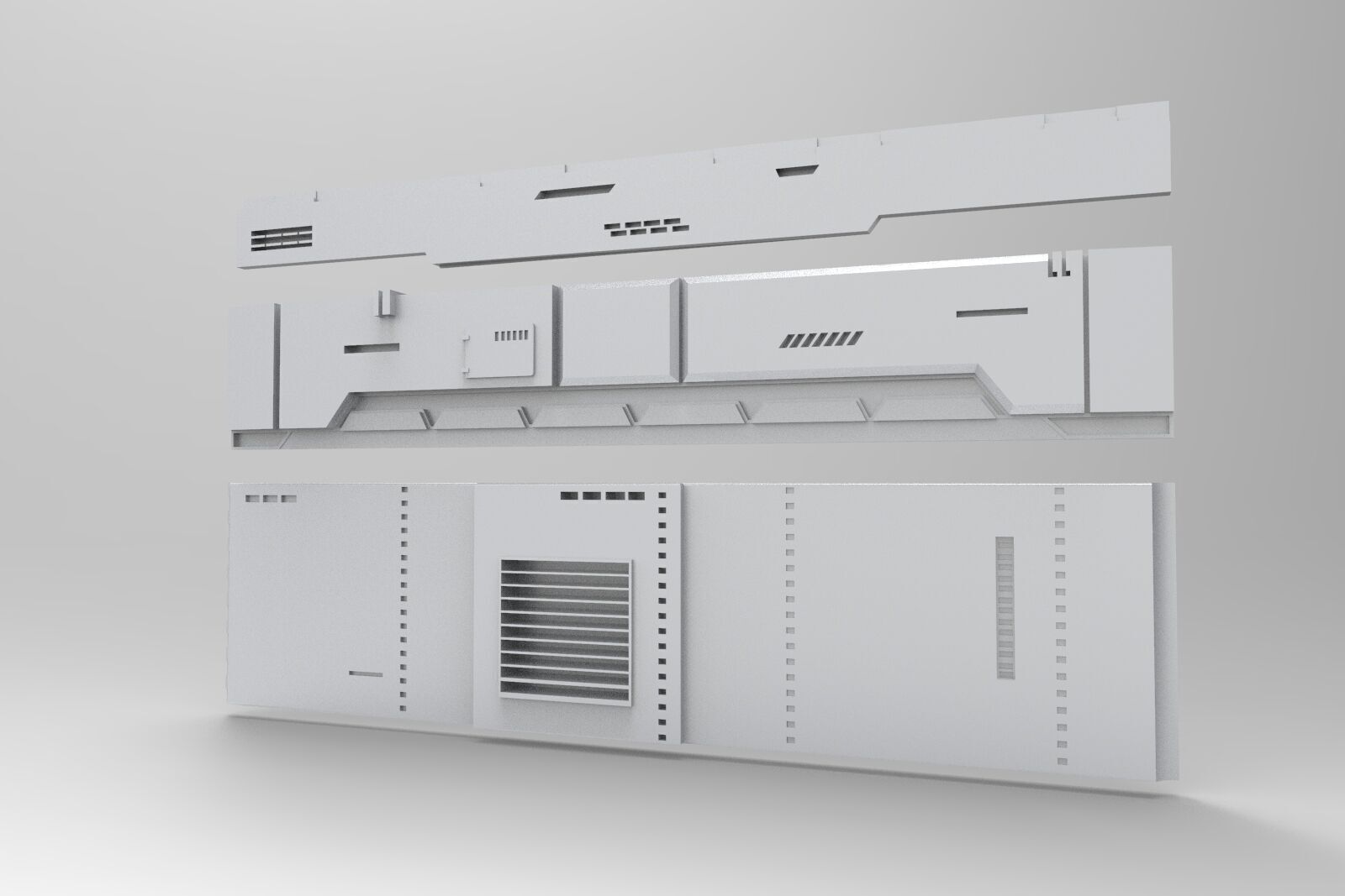 sci-fi wall architect interior kitbash 3D print model_7