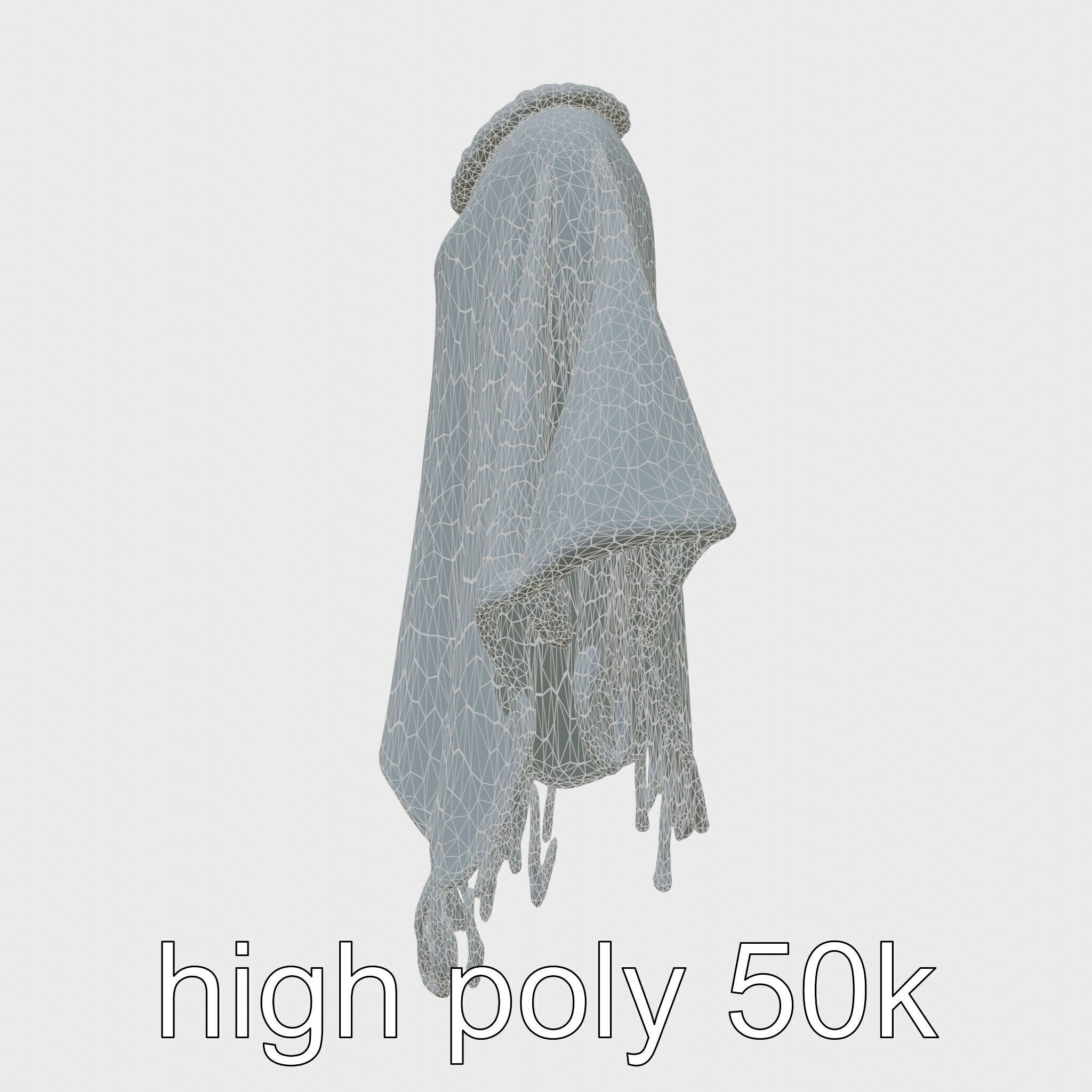 Poncho with Fringed Edges and Belt Tie Low-poly 3D model_28