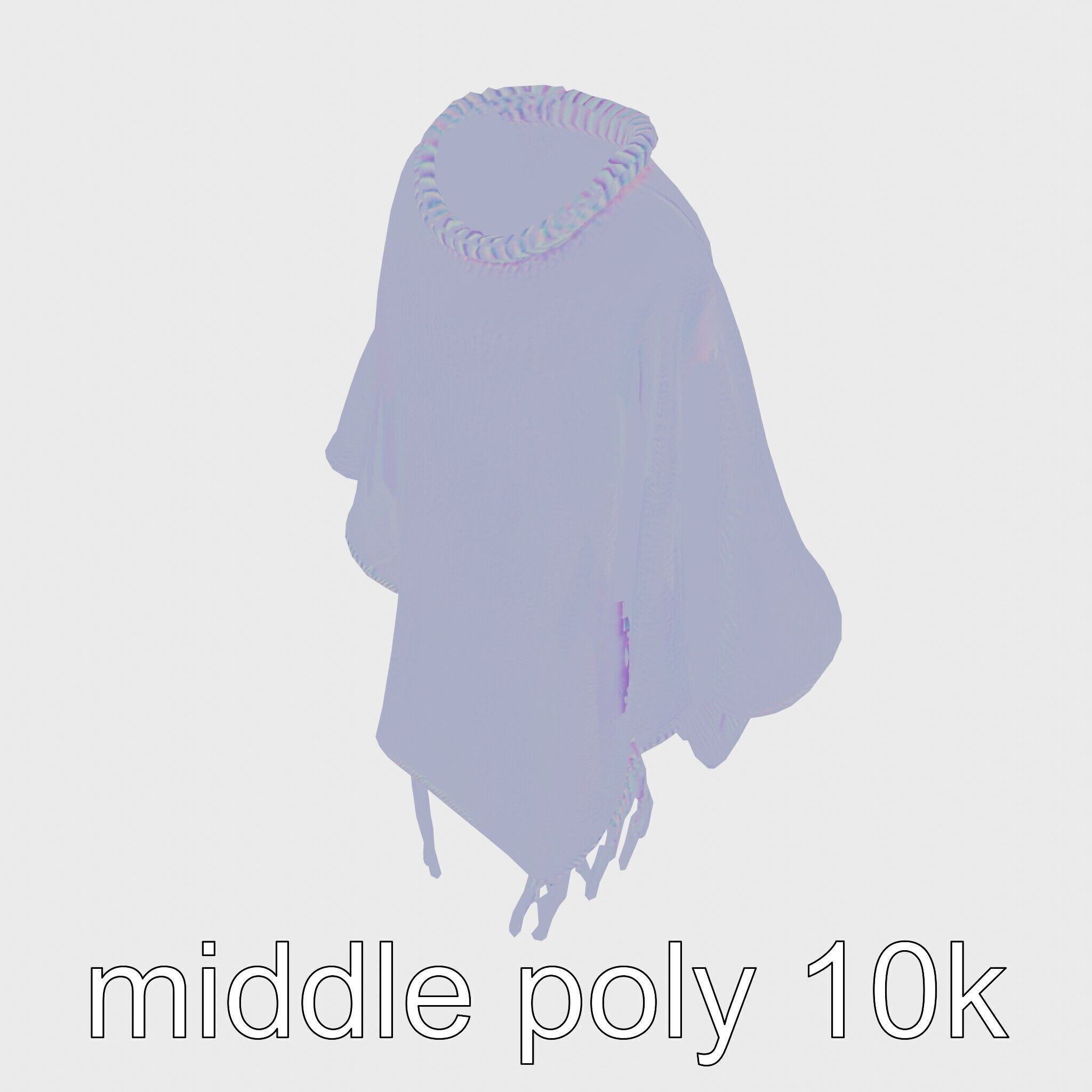 Poncho with Fringed Edges and Belt Tie Low-poly 3D model_26