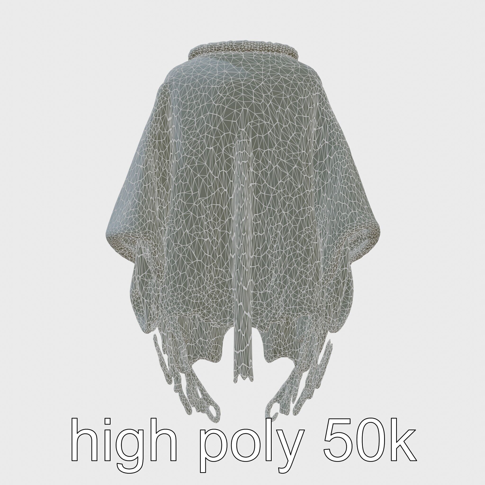 Poncho with Fringed Edges and Belt Tie Low-poly 3D model_8