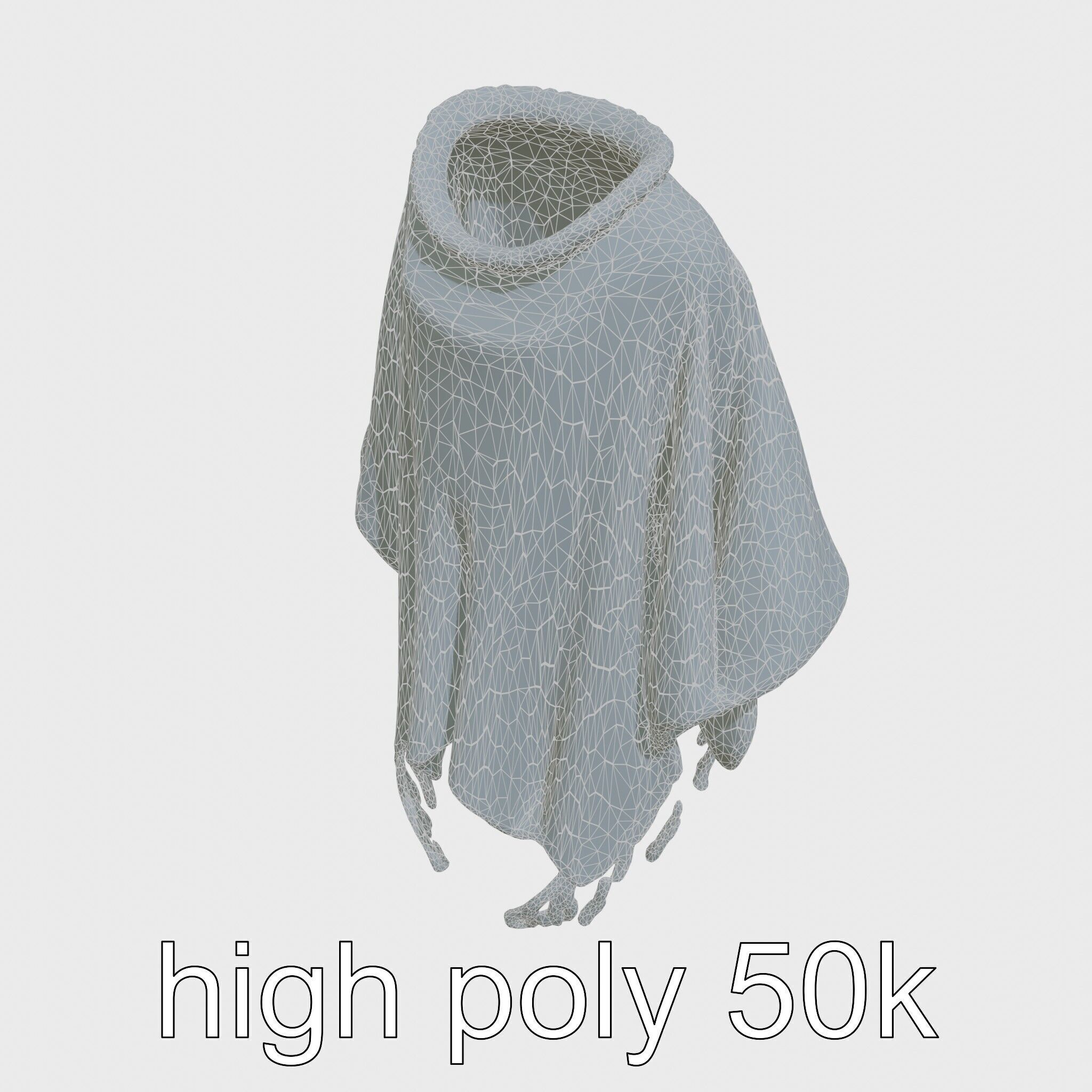 Poncho with Fringed Edges and Belt Tie Low-poly 3D model_30