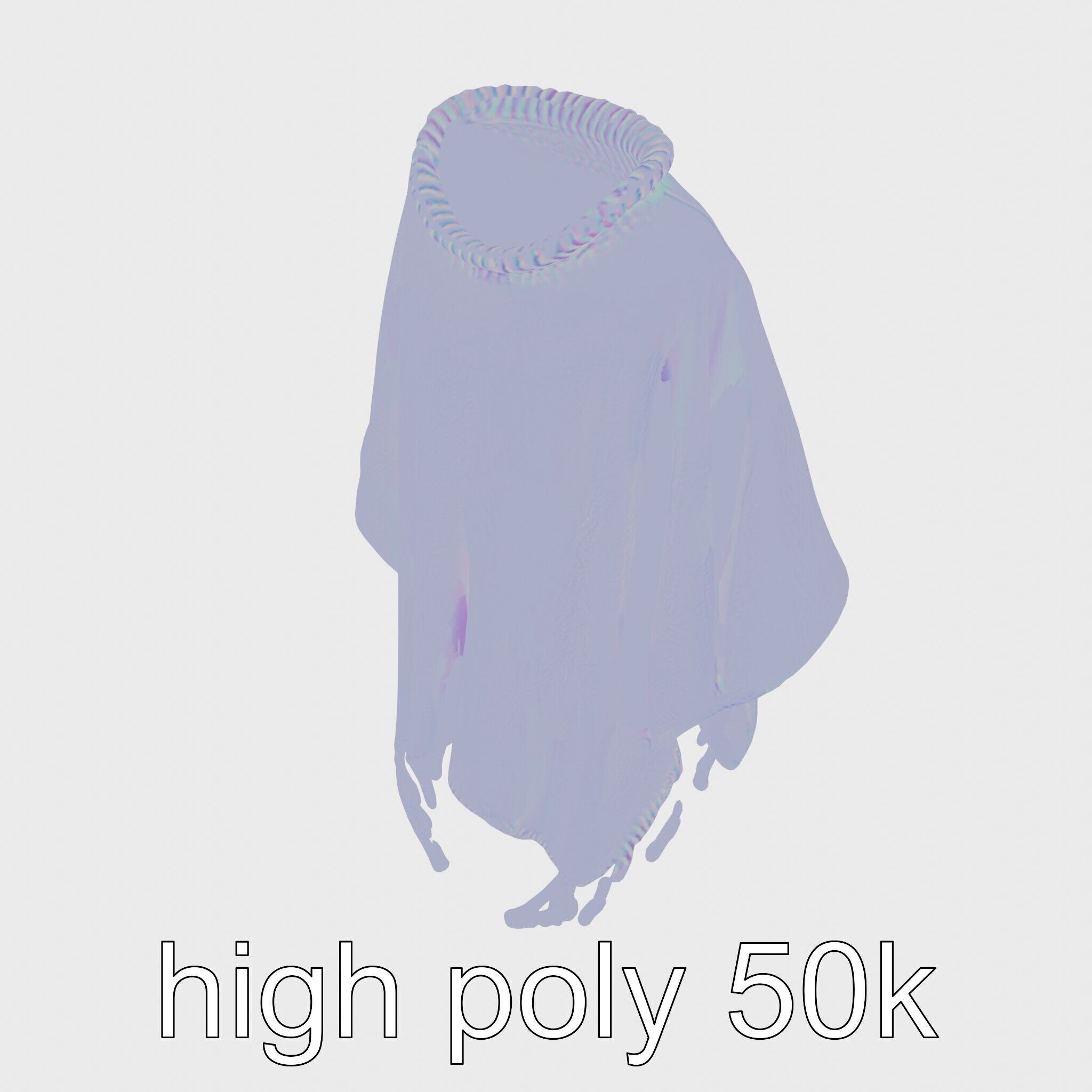 Poncho with Fringed Edges and Belt Tie Low-poly 3D model_16
