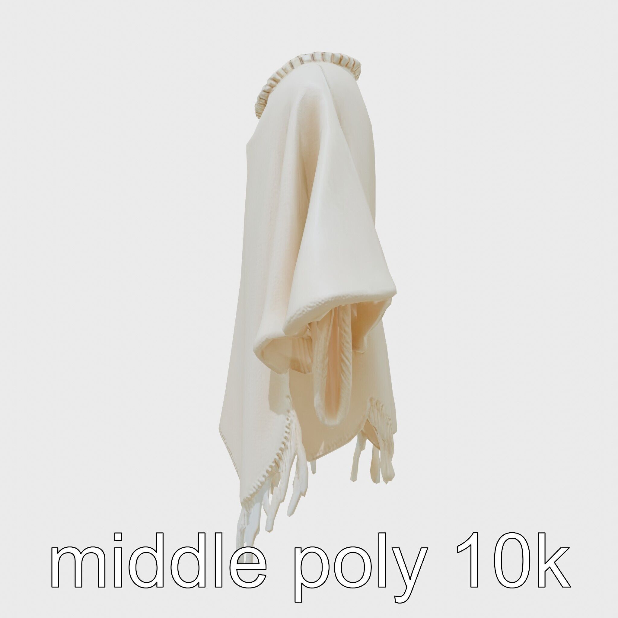 Poncho with Fringed Edges and Belt Tie Low-poly 3D model_9
