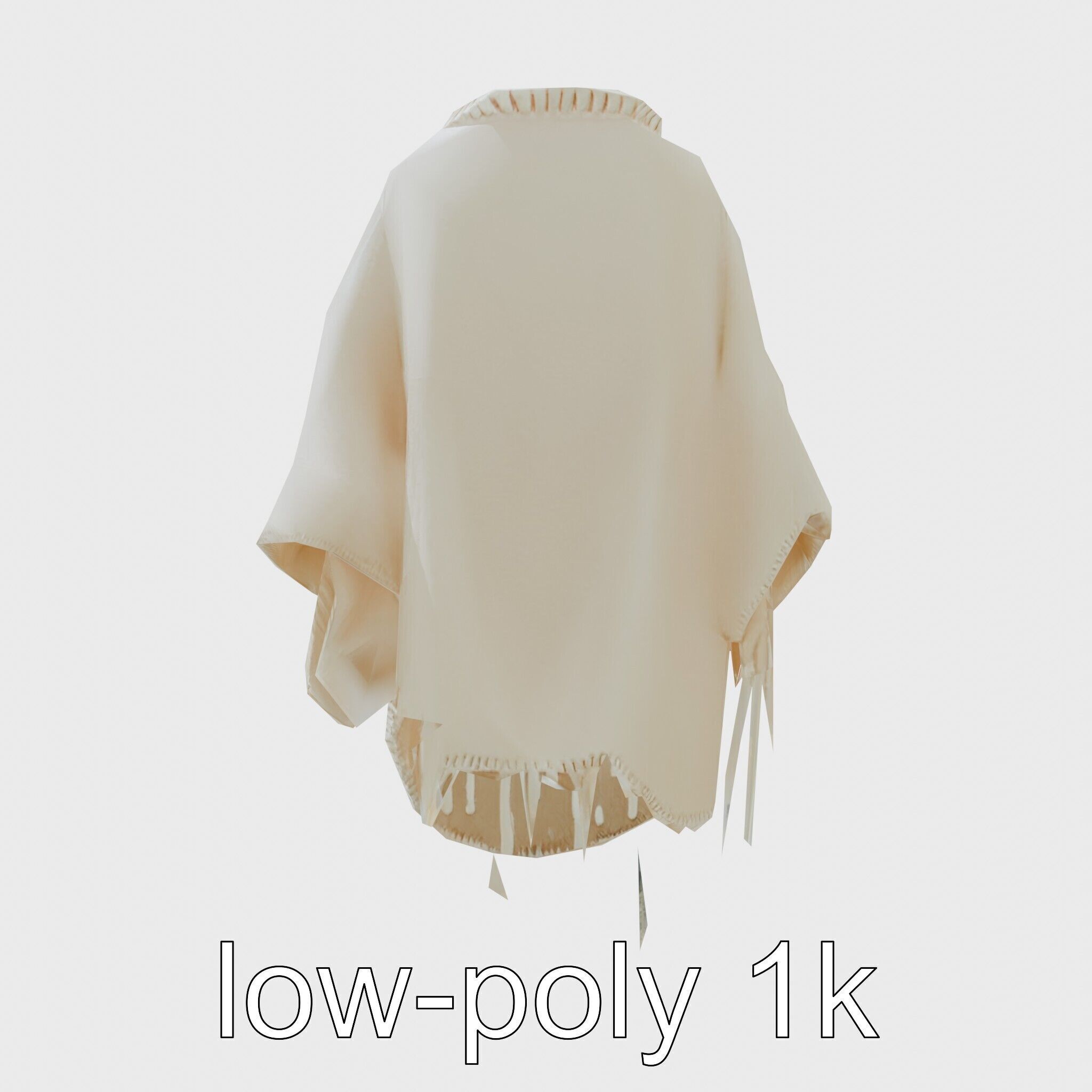 Poncho with Fringed Edges and Belt Tie Low-poly 3D model_7