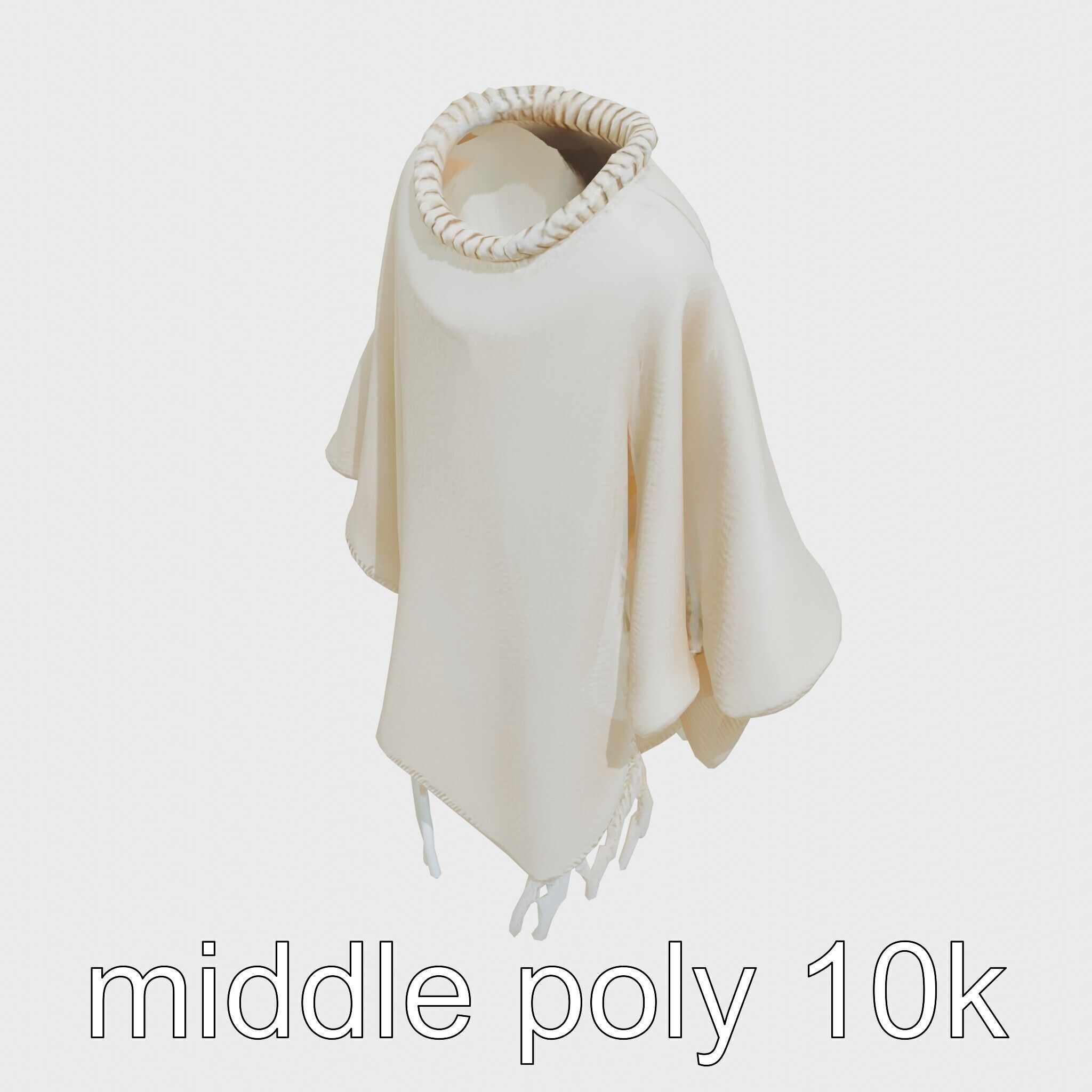 Poncho with Fringed Edges and Belt Tie Low-poly 3D model_18