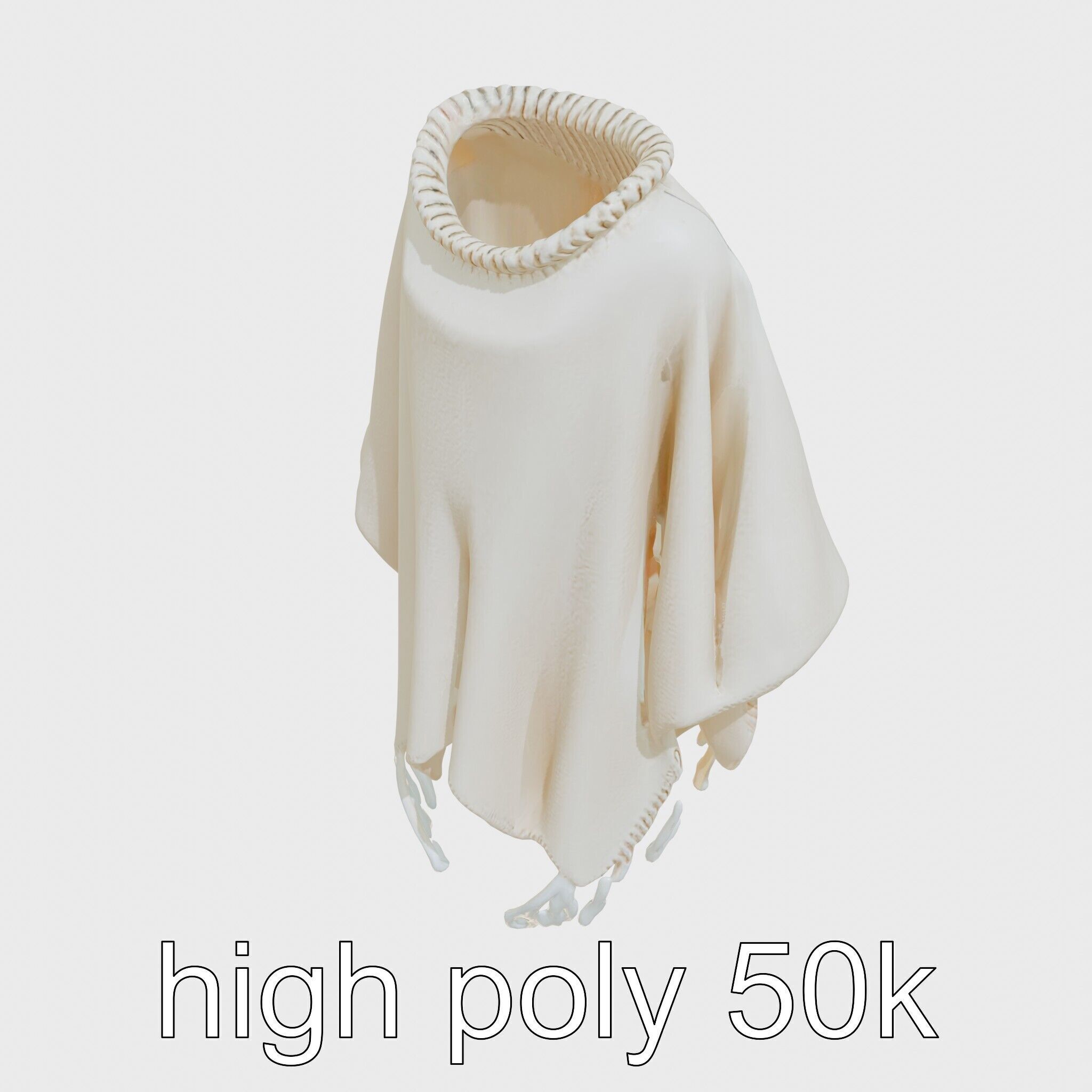 Poncho with Fringed Edges and Belt Tie Low-poly 3D model_11