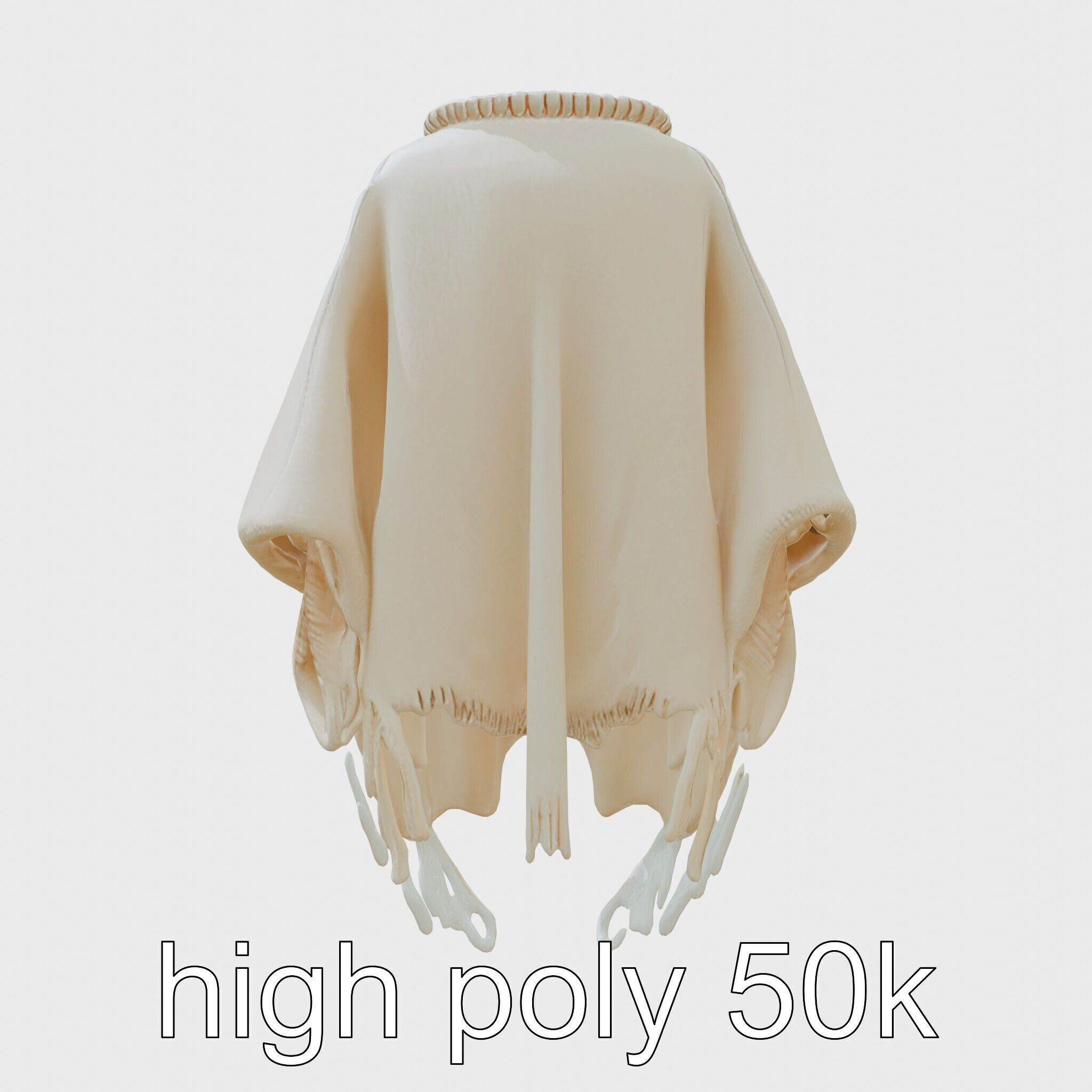 Poncho with Fringed Edges and Belt Tie Low-poly 3D model_5