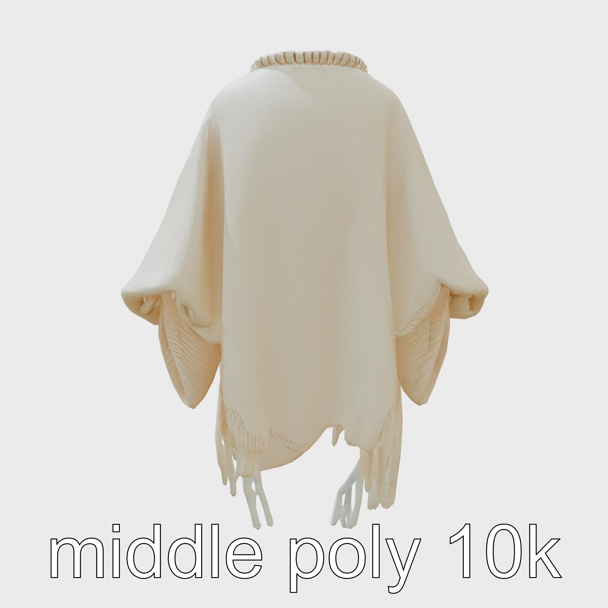 Poncho with Fringed Edges and Belt Tie Low-poly 3D model_29
