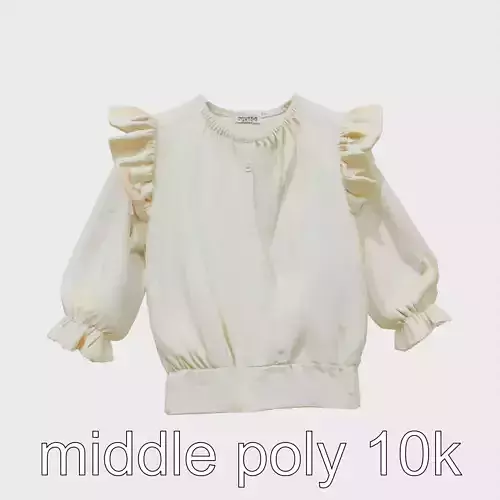 Ruffled Blouse with Button Cuffs 3D Model