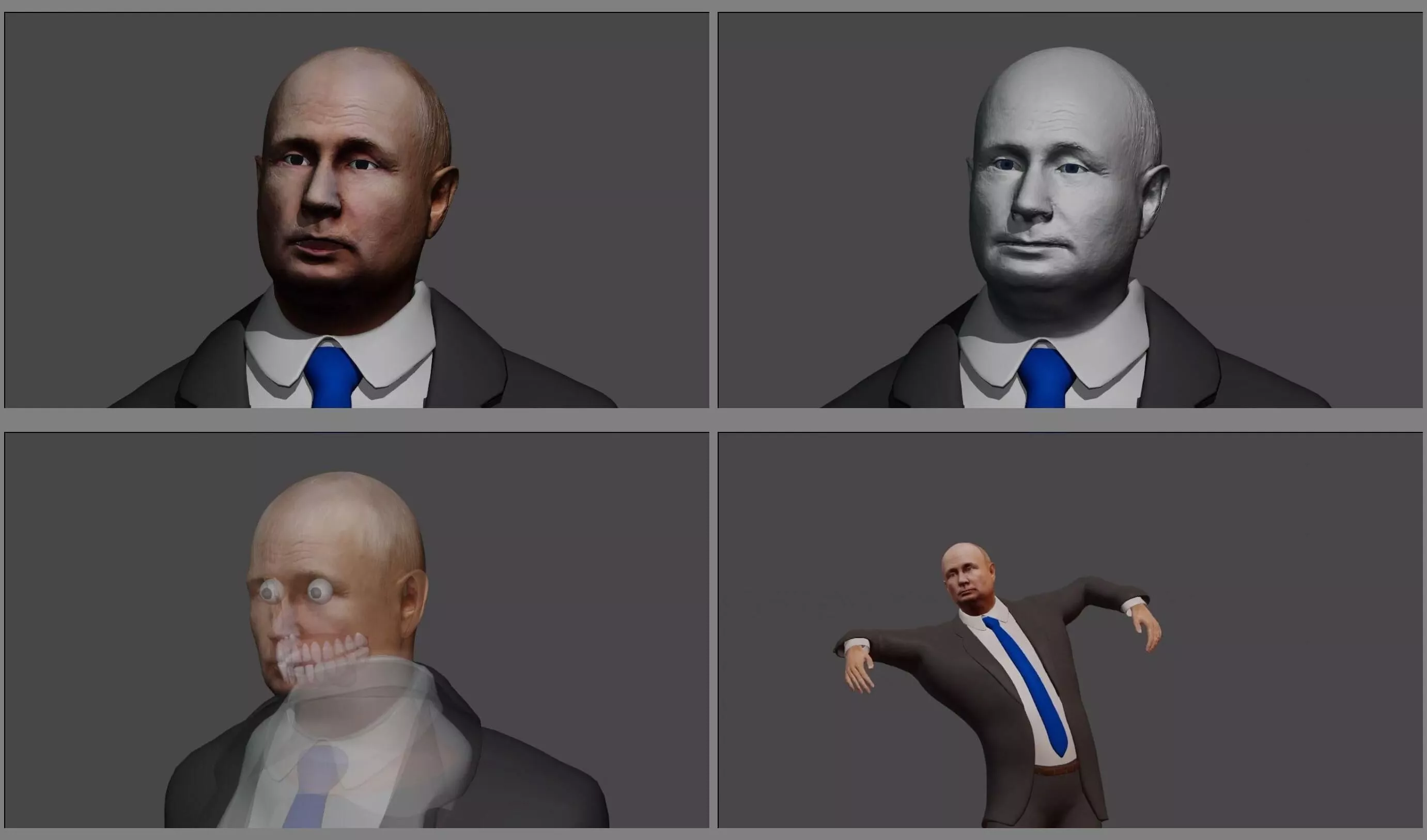 Putin hyper-realistic character giving speech and dancing 3D model