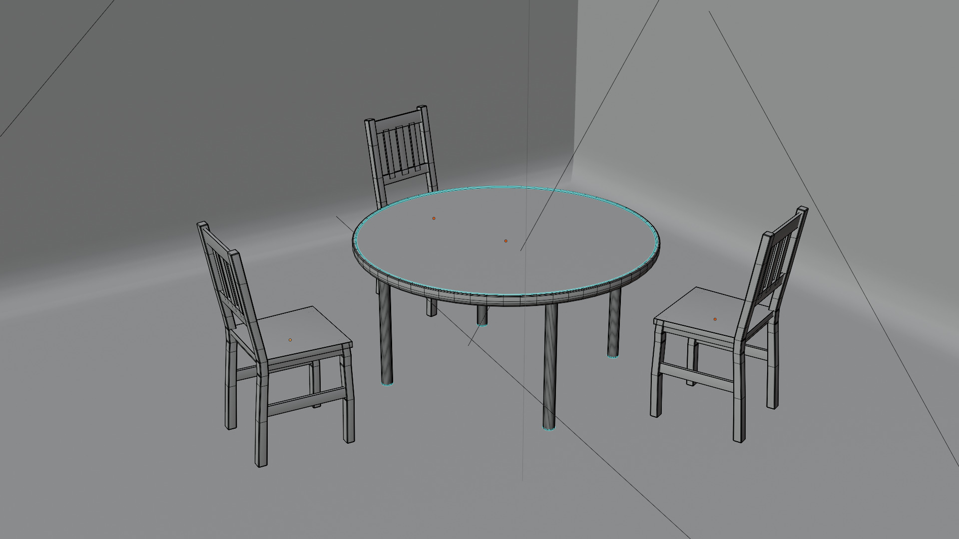 Vintage Wooden Dining Set with Round Table and Chairs Low-poly 3D model_6
