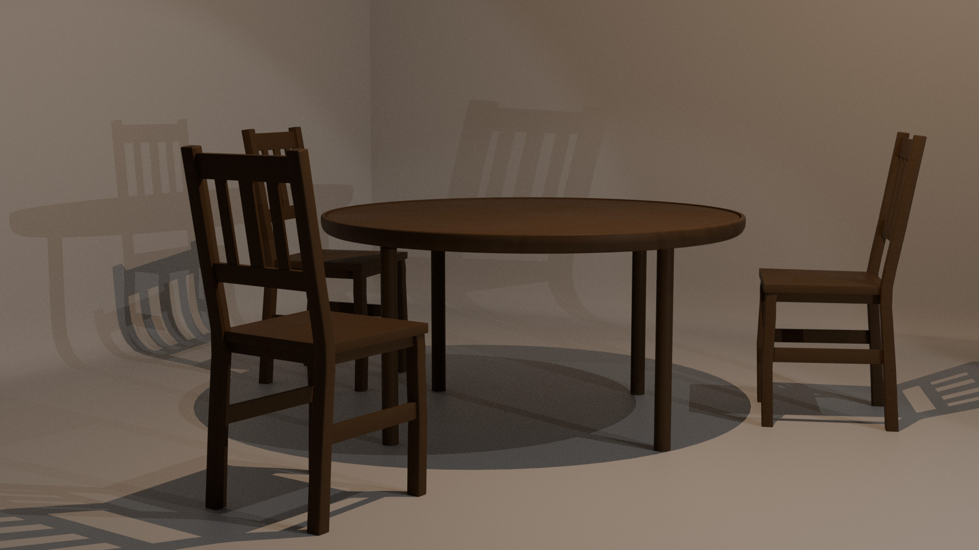 Vintage Wooden Dining Set with Round Table and Chairs Low-poly 3D model_3