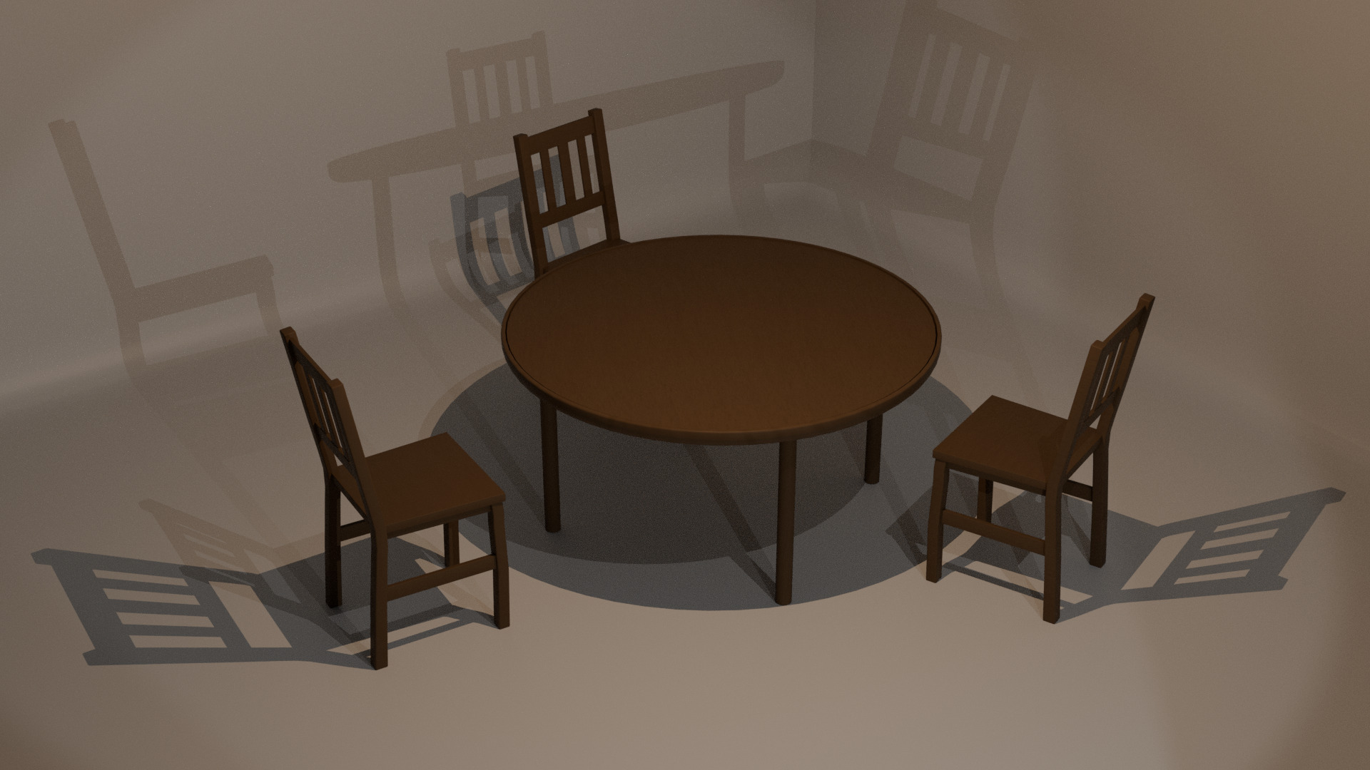 Vintage Wooden Dining Set with Round Table and Chairs Low-poly 3D model_4