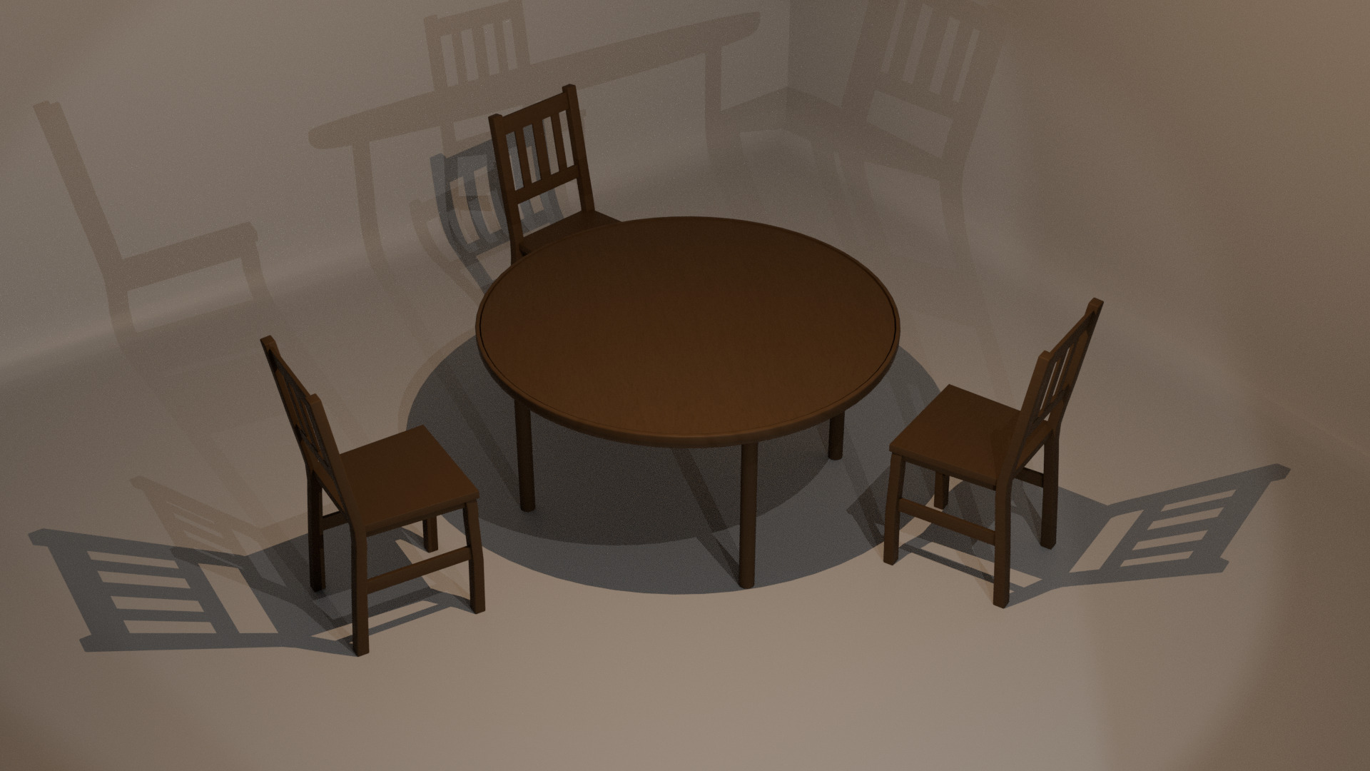 Vintage Wooden Dining Set with Round Table and Chairs Low-poly 3D model_2
