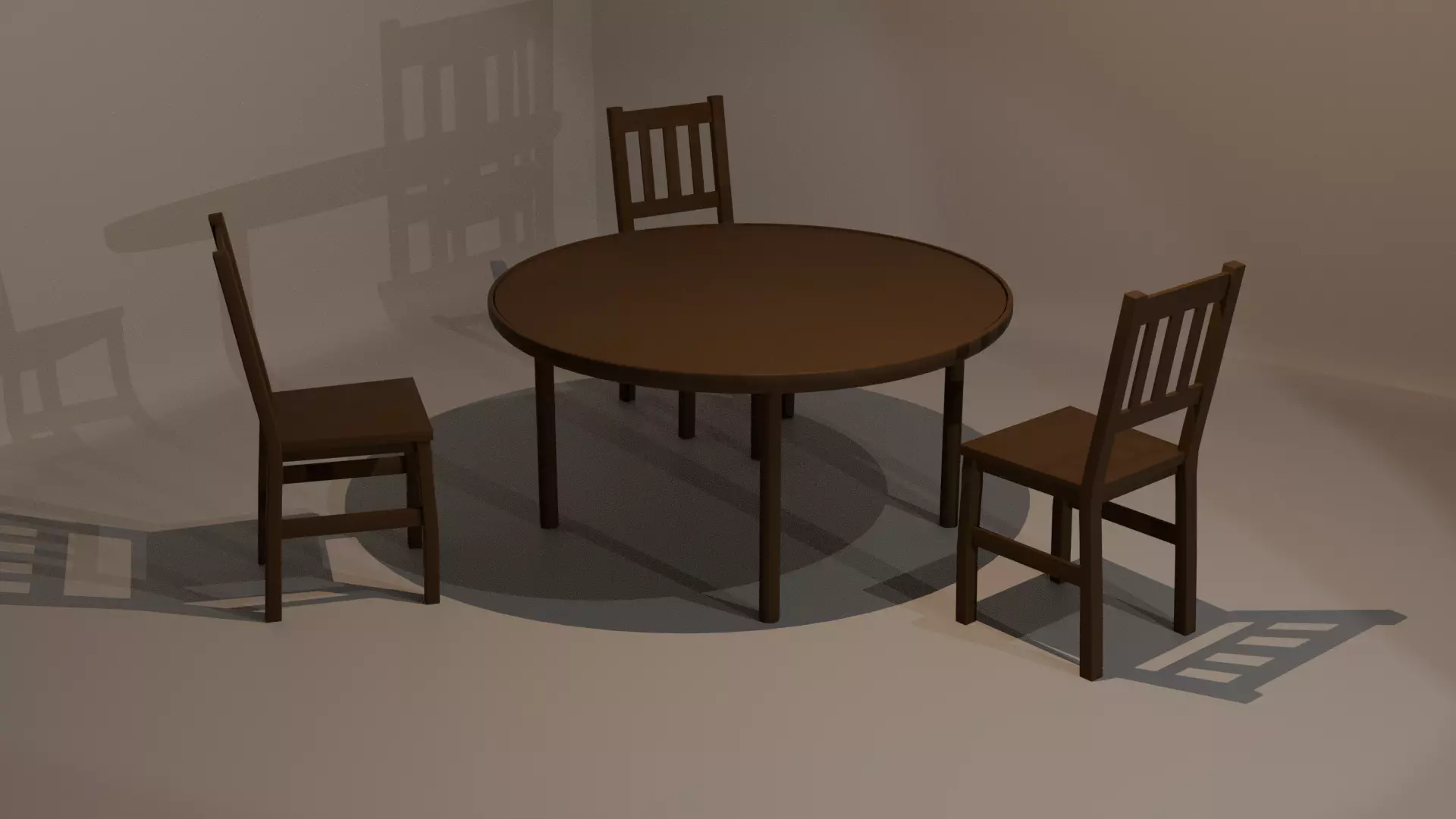 Vintage Wooden Dining Set with Round Table and Chairs Low-poly 3D model_0