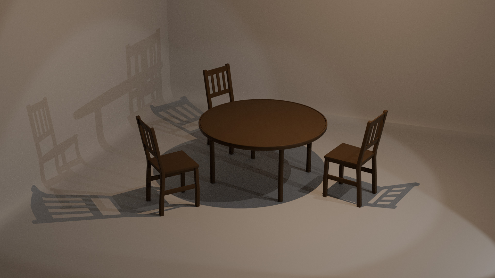 Vintage Wooden Dining Set with Round Table and Chairs Low-poly 3D model_1
