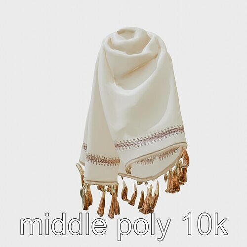 Embroidered Edge Shawl with Tassels Low-poly 3D model