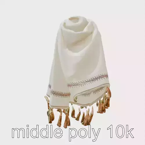Embroidered Edge Shawl with Tassels Low-poly 3D model