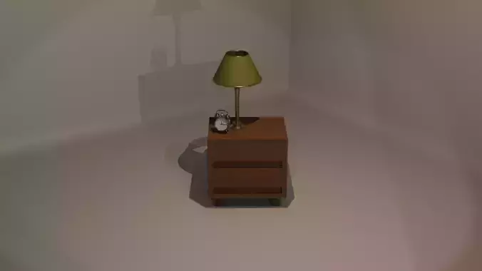 Nightstand with Lamp and Alarm Clock