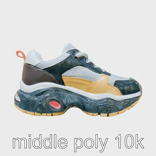 Colorful High-top Sneakers with Chunky Sole Low-poly 3D model