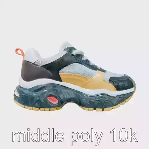 Colorful High-top Sneakers with Chunky Sole Low-poly 3D model