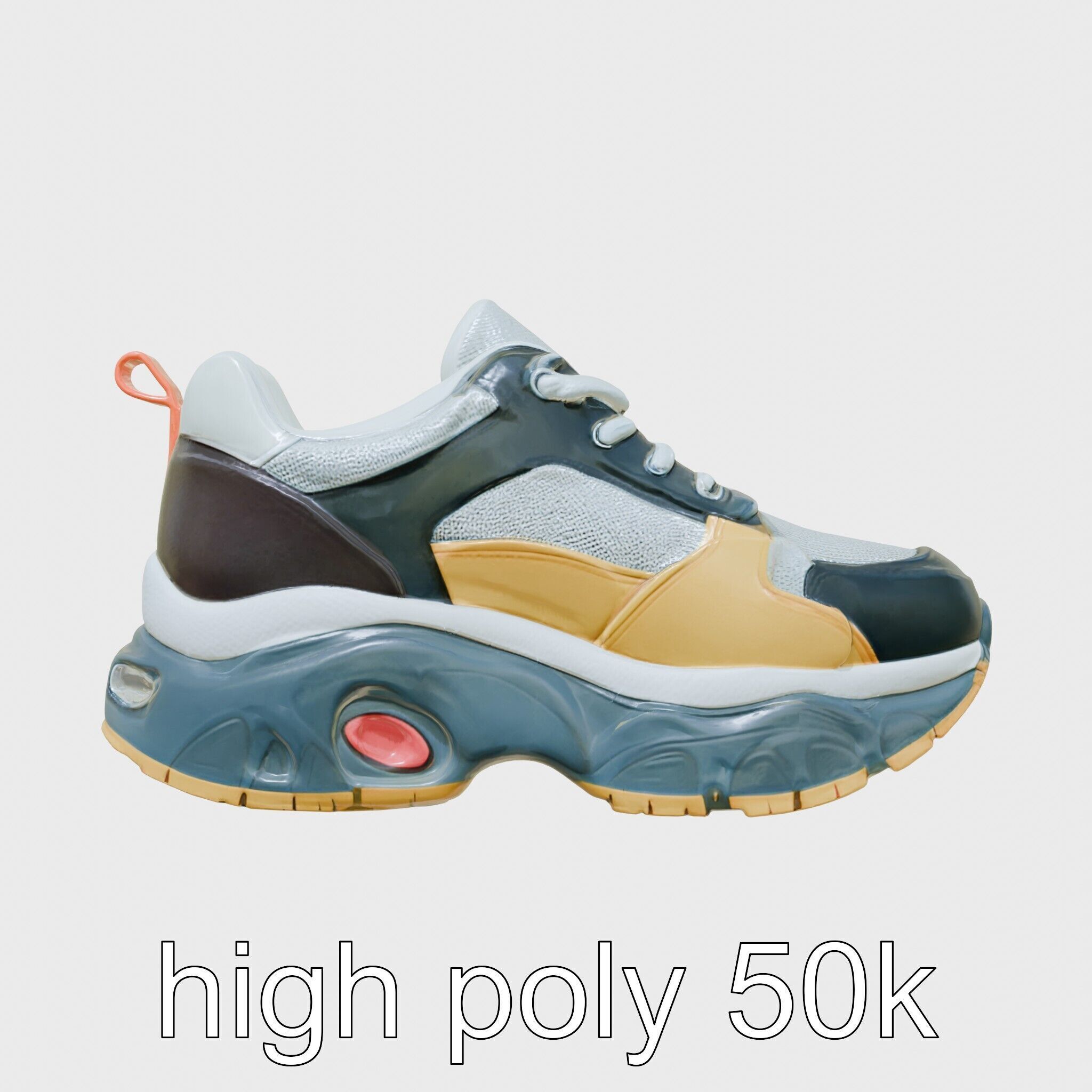 Colorful High-top Sneakers with Chunky Sole Low-poly 3D model_17