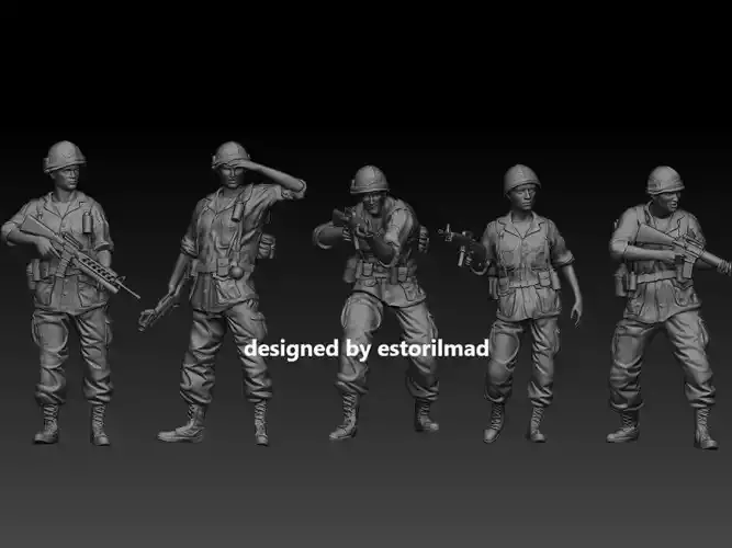 PACK 5 AMERICAN SOLDIERS ON PATRUE IN VIETNAM 3D print model