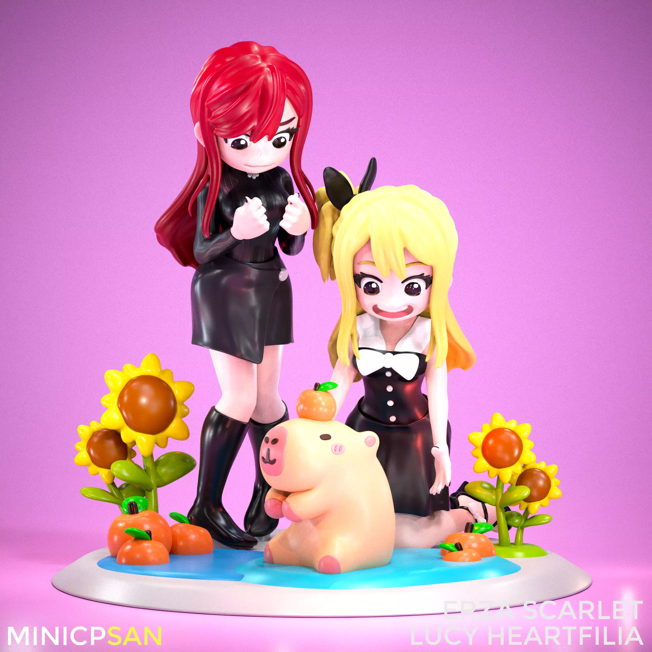 Erza Scarlet and Lucy Heartfilia - Capybara Outing - Fairy Tail 3D print model