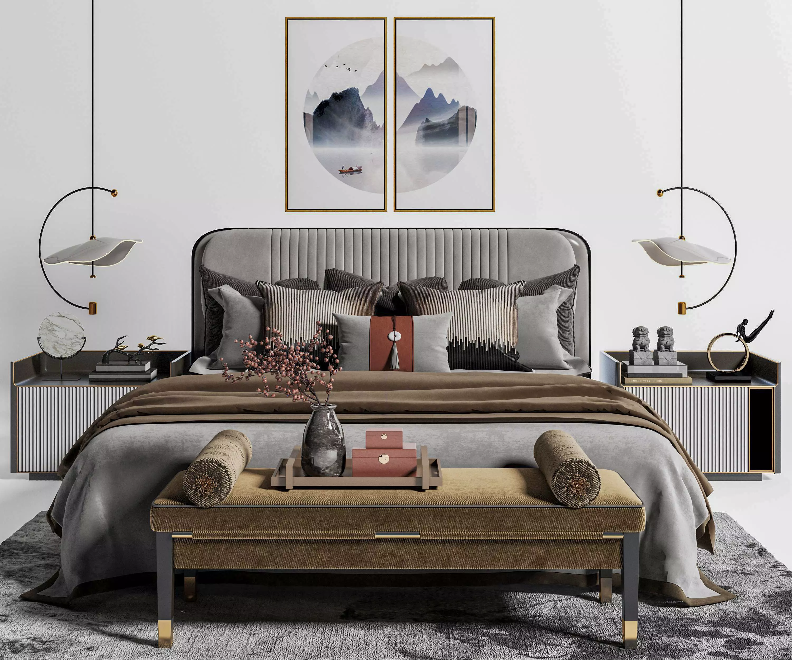 New bed double Chinese 3D model