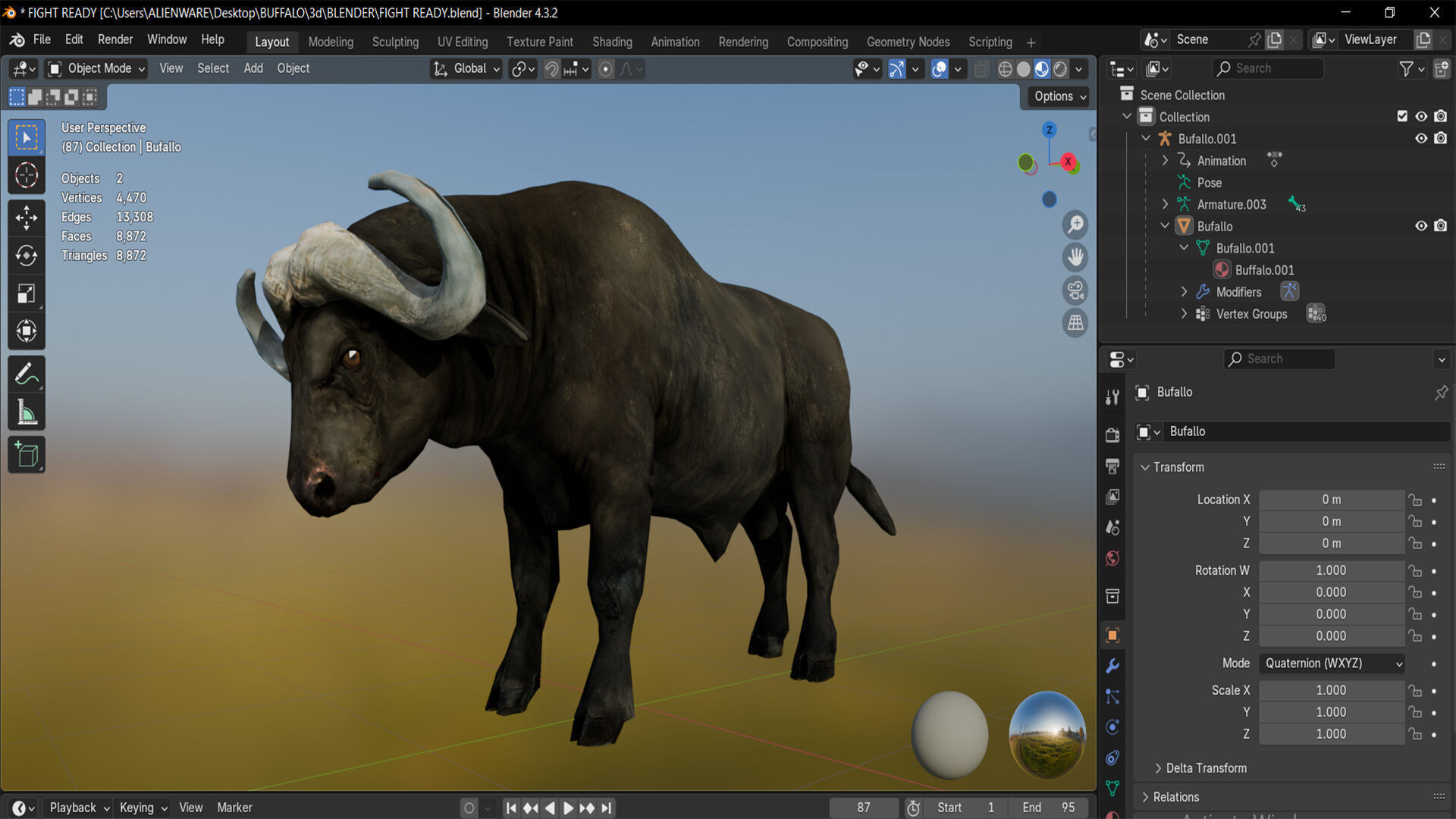 BUFFALLO RIGGED ANIMATED 12 Low-poly 3D model_10