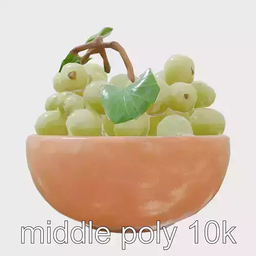 Green Sultana Grapes in Ceramic Bowl with Leaves