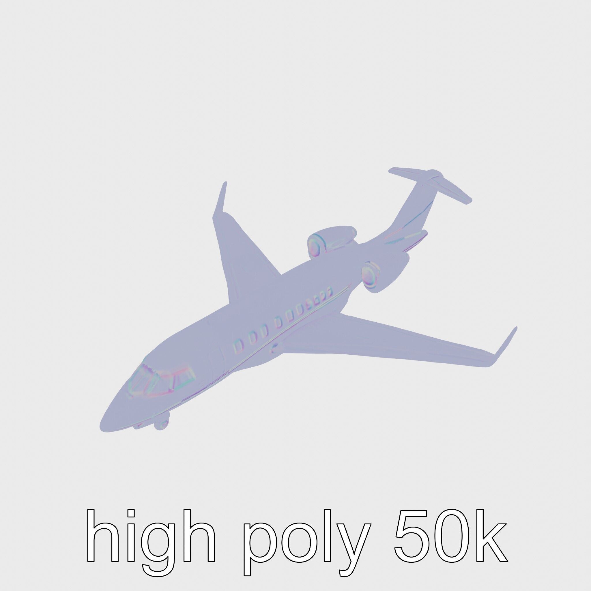 Light Gray Government Transport Jet with Blue-White Stripes Low-poly 3D model_15