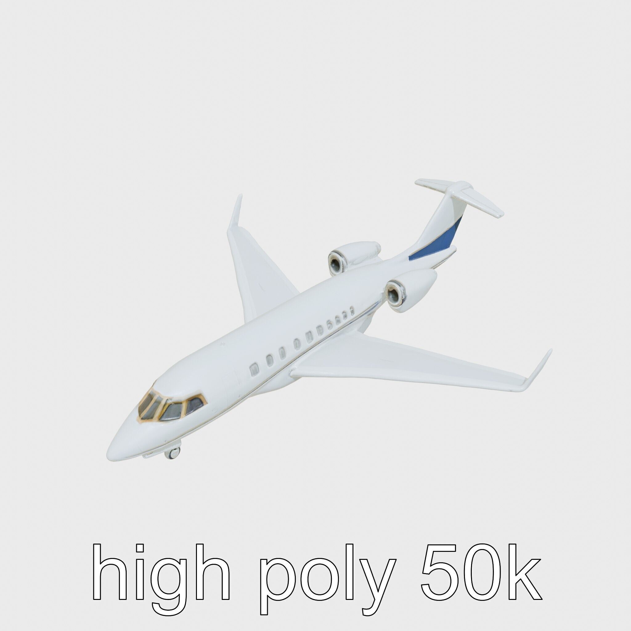 Light Gray Government Transport Jet with Blue-White Stripes Low-poly 3D model_23