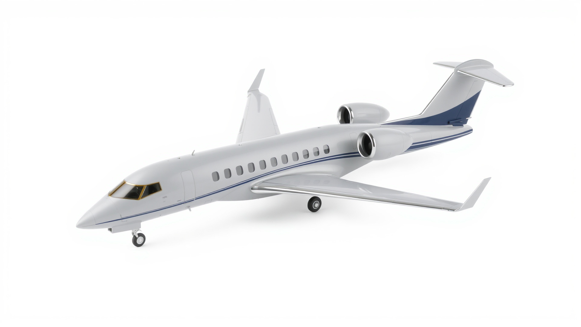 Light Gray Government Transport Jet with Blue-White Stripes Low-poly 3D model_6
