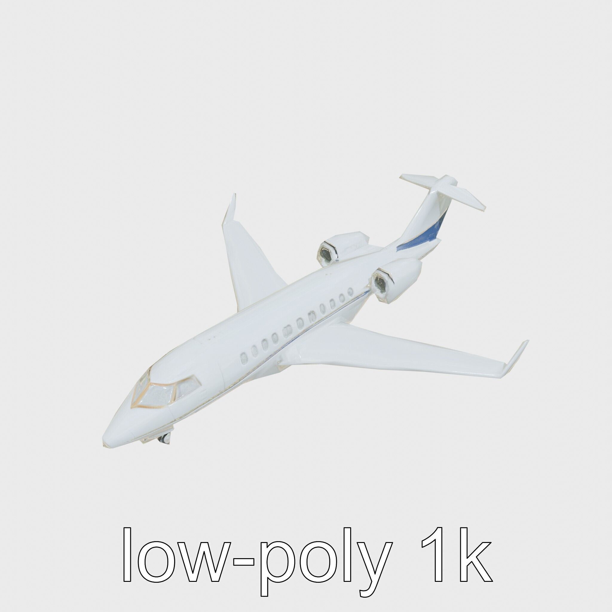 Light Gray Government Transport Jet with Blue-White Stripes Low-poly 3D model_13