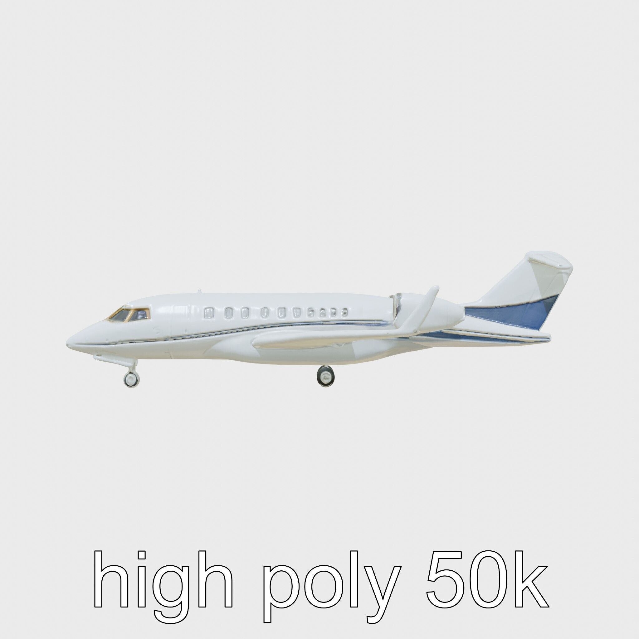 Light Gray Government Transport Jet with Blue-White Stripes Low-poly 3D model_17