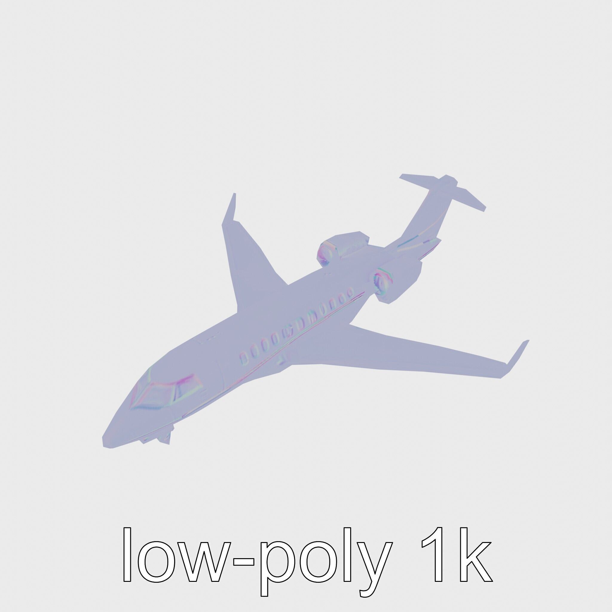 Light Gray Government Transport Jet with Blue-White Stripes Low-poly 3D model_14
