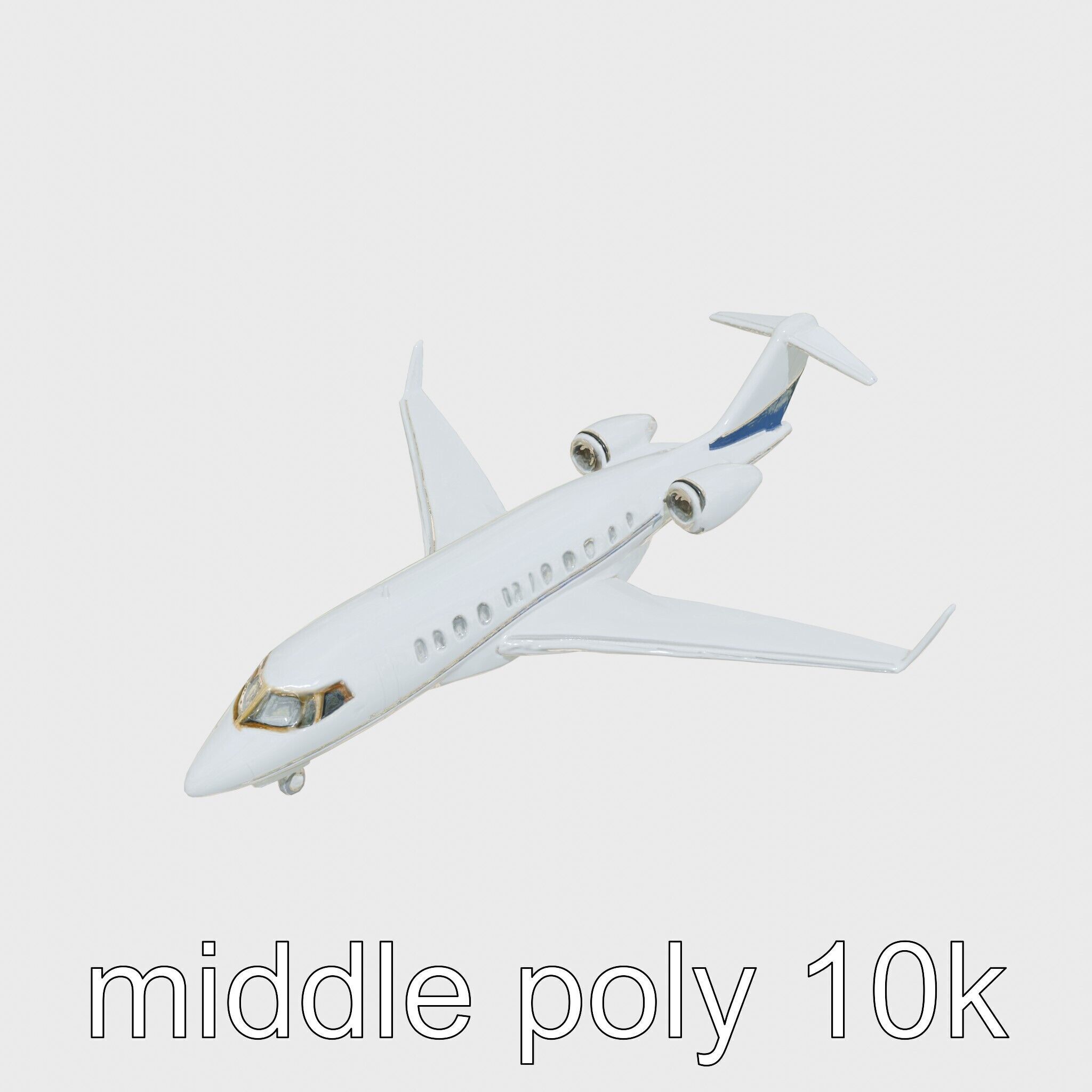 Light Gray Government Transport Jet with Blue-White Stripes Low-poly 3D model_12