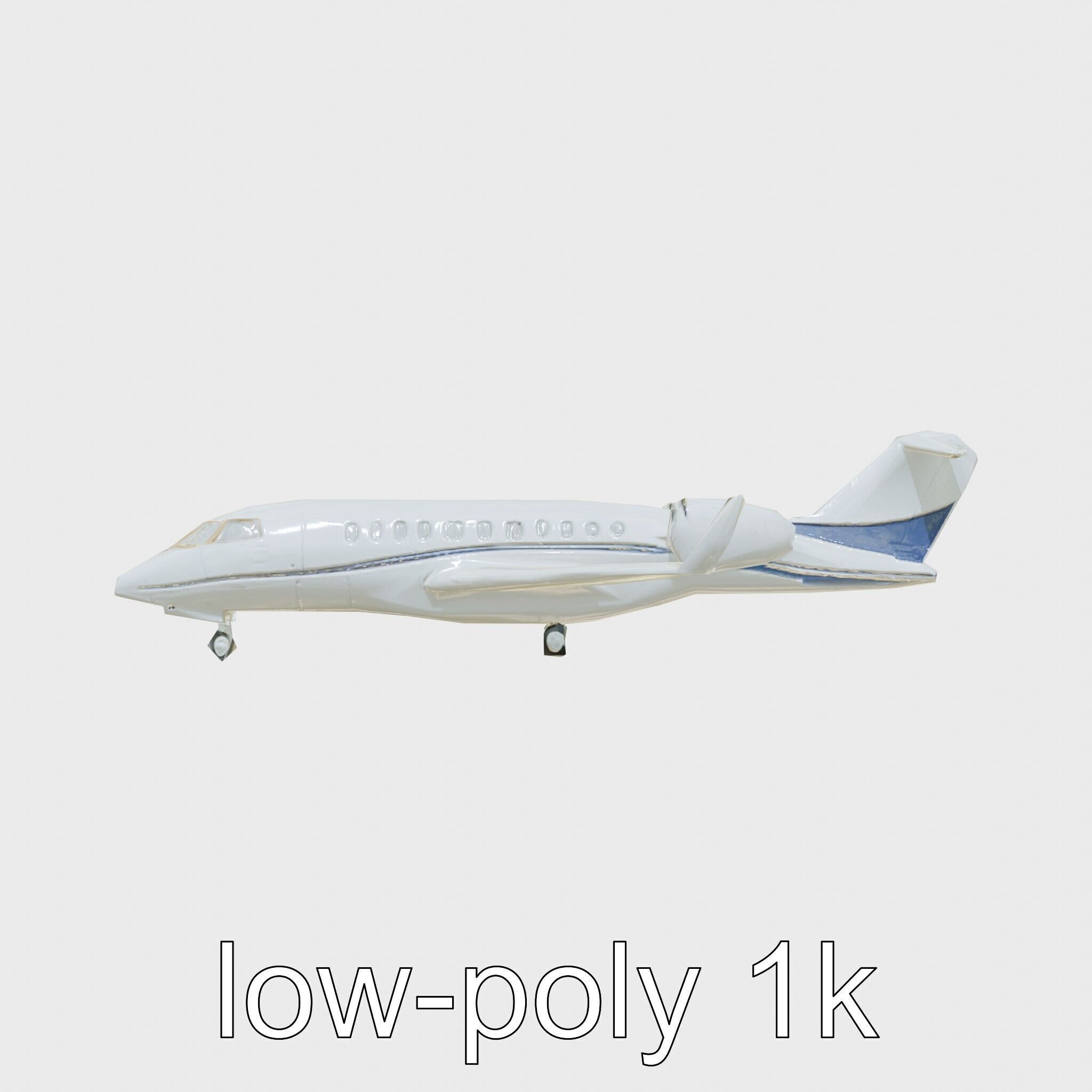 Light Gray Government Transport Jet with Blue-White Stripes Low-poly 3D model_29