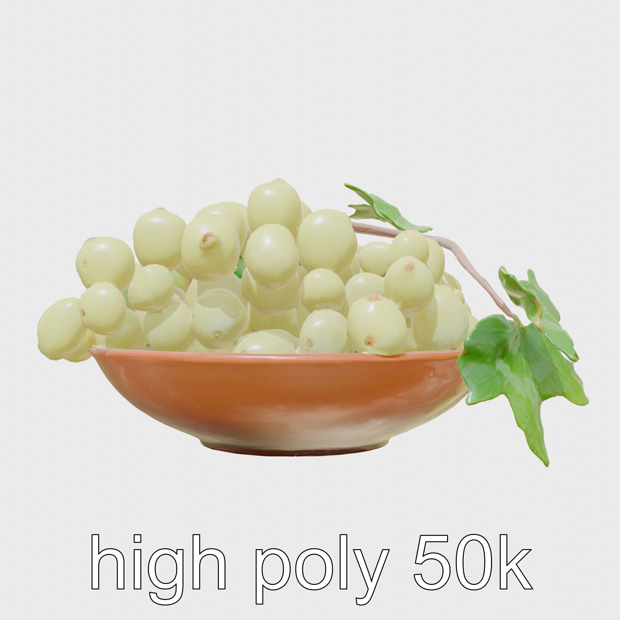 Green Sultana Grapes in Terracotta Bowl 3D Model Low-poly 3D model_27