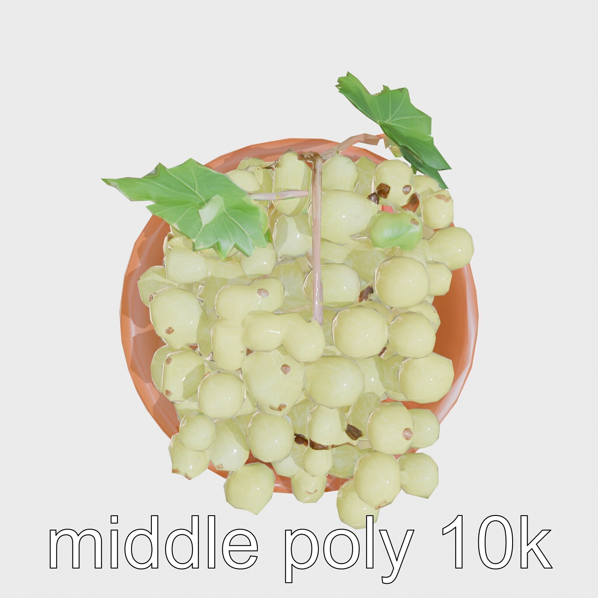 Green Sultana Grapes in Terracotta Bowl 3D Model Low-poly 3D model_22