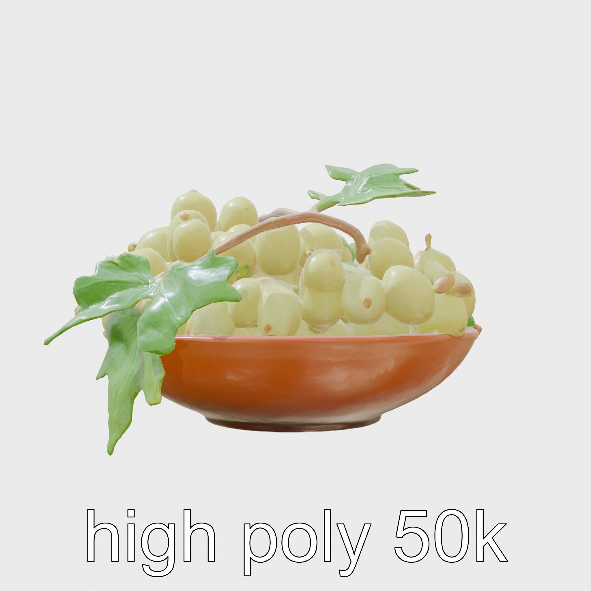 Green Sultana Grapes in Terracotta Bowl 3D Model Low-poly 3D model_5