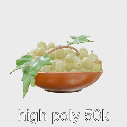 Green Sultana Grapes in Terracotta Bowl 3D Model Low-poly 3D model 3