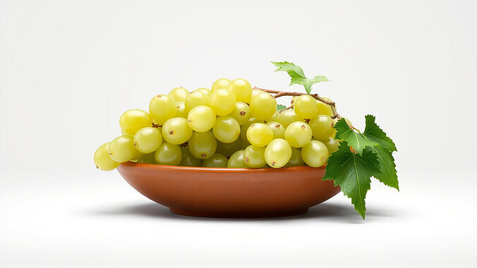 Green Sultana Grapes in Terracotta Bowl 3D Model Low-poly 3D model 4