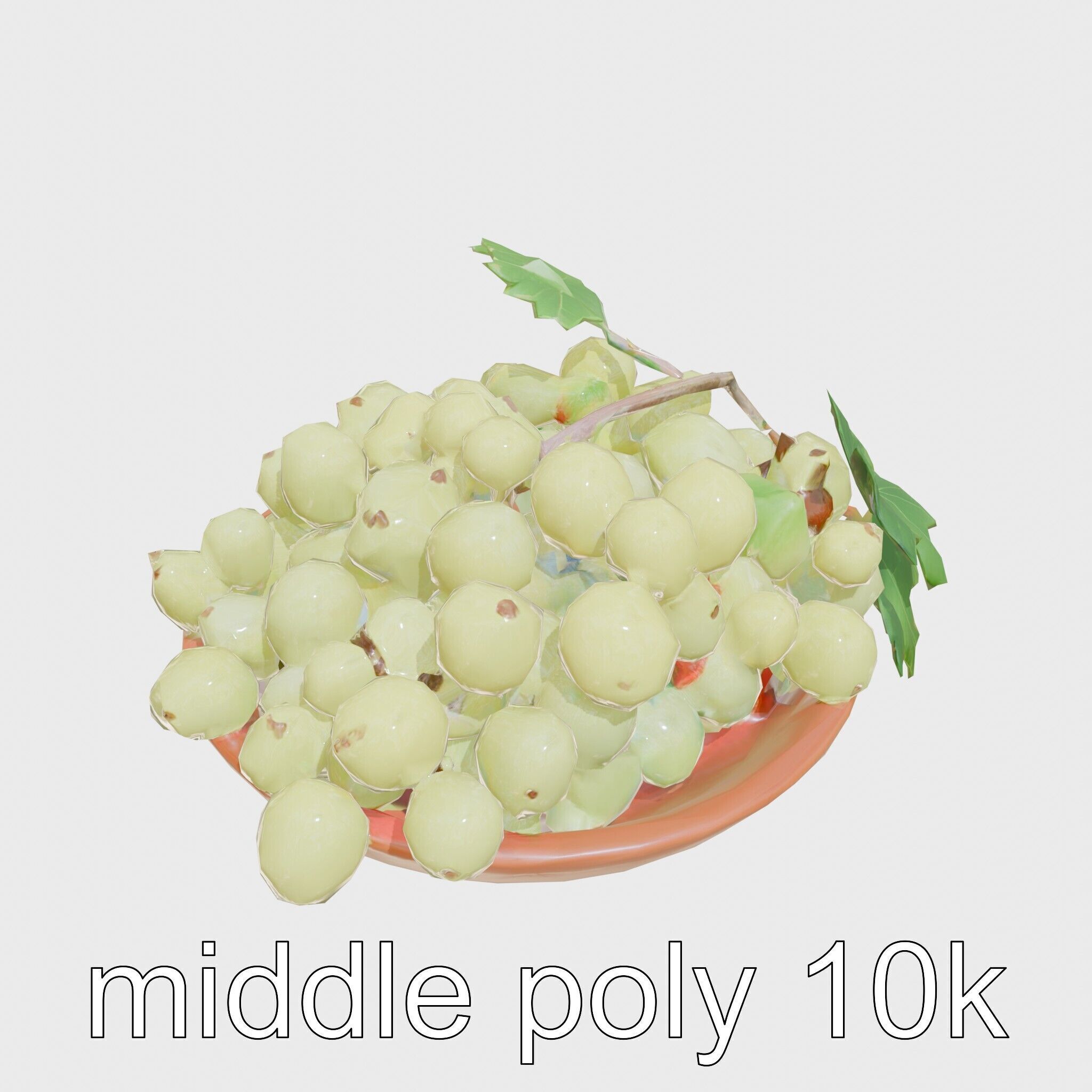 Green Sultana Grapes in Terracotta Bowl 3D Model Low-poly 3D model_12